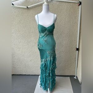 Sue Wong Teal Floral Maxi Dress